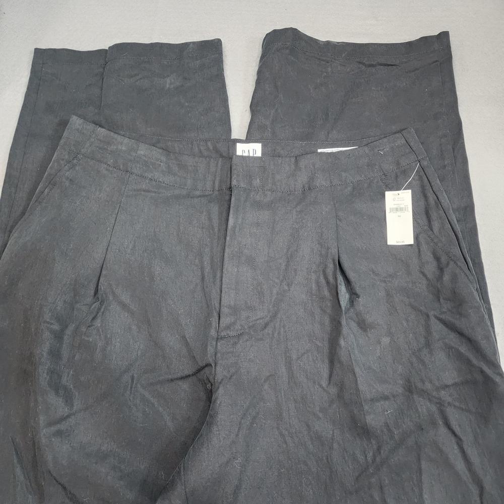 Gap Wide Leg Pants Black Tencel Lyocell Pleated High Rise Women Sz‎ 14 NEW